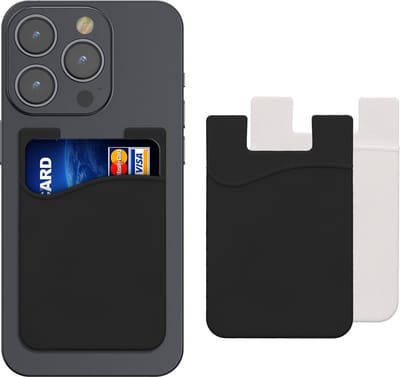 kwmobile Stick-On Kaarthouder voor Telefoon (Set van 3) - Siliconen Portemonnee Kaarthouders - Plakt op Mobiele Telefoon Terug of Hoesje - Zwart/Zwart/Wit