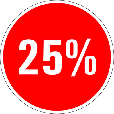 Korting sticker 25% op vel 30 mm - 18 per vel