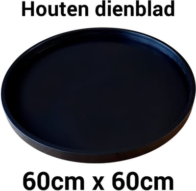 Groot Houten Dienblad Zwart Rond 60x60 cm - King Mungo - Groot Decoratief Plateau Decoratieve Houten Dienbladen - Dienblad Hout 60cm