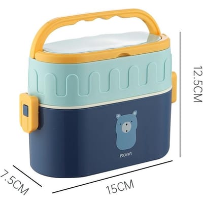 Dubbellaagse lunchbox met lepel Leuke cartoon bento dozen voor kinderen Magnetron voedseldoos Draagbare buiten kampeer voedselcontainer 950ml&2