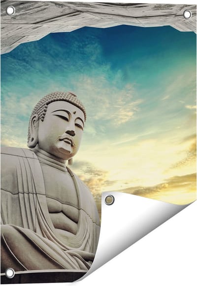 Gards Tuinposter Boeddha Beeld in het Park - 40x50 cm - Tuindoek - Tuindecoratie - Wanddecoratie buiten - Tuinschilderij