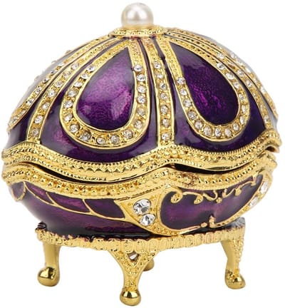 OmGoods - Dailygoody - Emaille Faberge Ei Sieraden Doos - Decoratieve Doos met Strass - Paars - Uniek Cadeau voor Vrouwen - Moeder en Vriendin