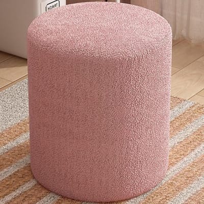 Gestoffeerde Kaptafelkruk - Ronde Poef - Make-up Zitten - Zacht Lamsvacht - 33x43cm - Roze
