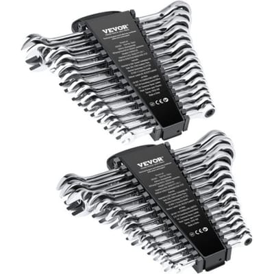 VEVOR-sleutelset 30-delige ratelsleutelset met opbergrek, sleutelset van Cr-V-staal SAE 1/4 tot 1 inch, metrisch 8 tot 24 mm, ideaal voor algemeen huishouden, garage, werkplaats