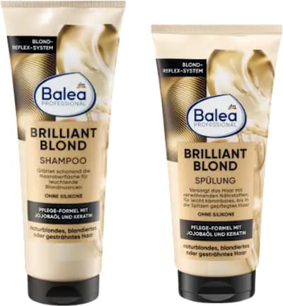 Balea Professional Brilliant Blond Shampoo & Conditioner - COMBI-VERPAKKING | Shampoo 250 ml & Conditioner 200 ml - Verzorgende Formule | Siliconenvrij - Siliconenvrij - Voor gebleekt, gehighlight & natuurlijk blond haar