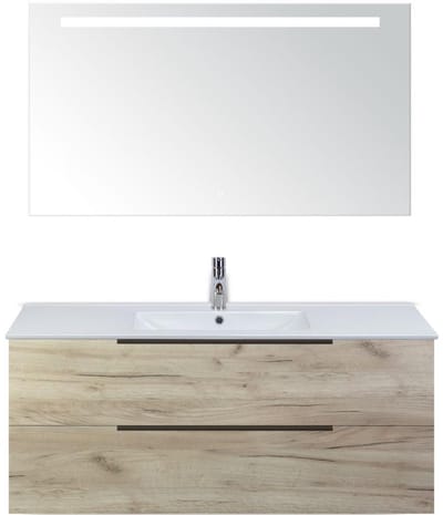 Seville Badmeubelset 120 cm - 2 Laden Craft Oak Edge - Wastafel Enjoy Enkel met Sence Spiegel