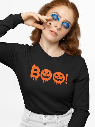 Starry Indigo - Halloween Kostuum - Dames T-shirt - "Boo" Zwart
