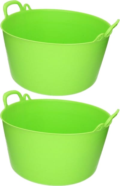 Plasticforte flexibele emmer/kuip - 2x - groen - kunststof - rond - 26 liter - 49 x 44 x 27 cm - wasmanden - tuinafval - speelgoed
