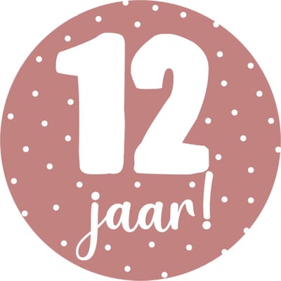 Sticker 12 jaar roze - traktatie sticker verjaardag - basisschool kind - kinderfeestje - 20 stuks