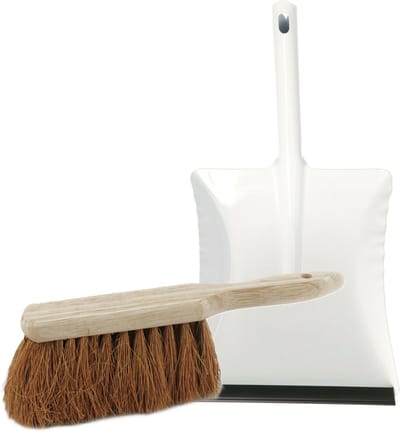 Buemag Stoffer en blik set voor buiten - wit/naturel - verzinkt metaal - hout met kokosharen
