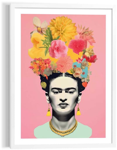 Schilderij Frida Kahlo - Bloemen - 70 x 50 - Hout - REINDERS