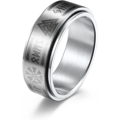 Mode Roestvrij Staal Draaiende Angst Fidget Ringen Voor Mannen Vintage Odin Noorse Viking Amulet Rune Ring Sieraden Cadeaus 12
