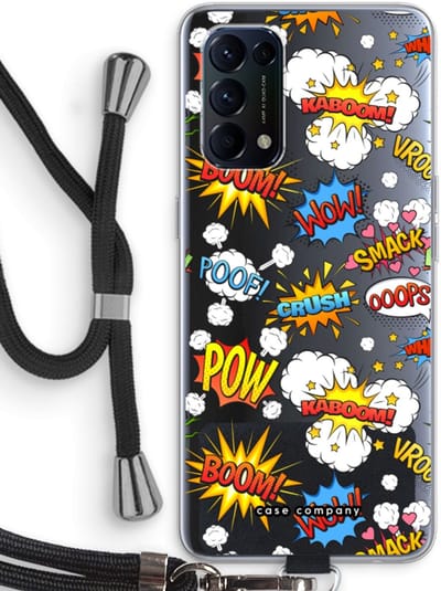 Case Company® - Hoesje met koord geschikt voor Oppo Find X3 Lite hoesje met Koord - Pow Smack - Telefoonhoesje met Zwart Koord - Bescherming aan alle Kanten en Over de Schermrand