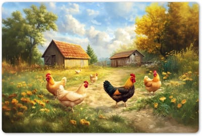 Placemats 45x30 cm - Placemat kunststof - 1 stuk - Kippen - Landelijke rust - Natuur - Borden onderleggers - Decoratie voor op tafel - Keuken tafeldecoratie accessoires - Vinyl onderlegger - Tafelversiering