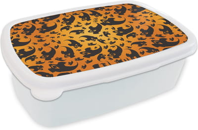 Broodtrommel Wit - Lunchbox - Brooddoos - Halloween - Oranje - Patronen - 18x12x6 cm - Volwassenen