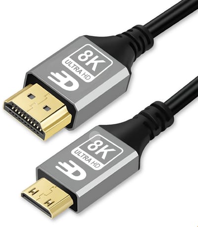 Drivv. Premium Mini HDMI naar HDMI Kabel 2.1 - 8K 60Hz / 4K 120Hz Ultra HD - 2 meter - Grijs - Geschikt voor Camera's, Tablets en Laptops