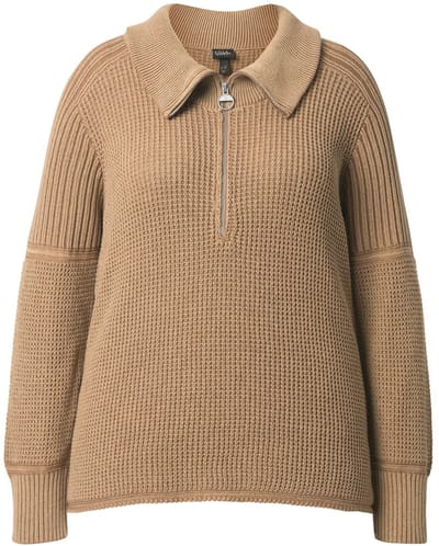 Ulla Popken - Dames - Trui vintage look troyerkraag lange mouwen - Karamel - Maat 46+