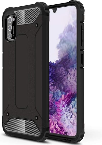 HB Hoesje Geschikt voor Samsung Galaxy A41 - Zwart - Anti Shock Hybrid Armor Back Cover
