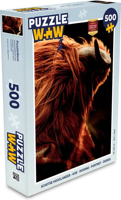 Puzzel Schotse hooglander - Koe - Hoorns - Portret - Dieren - Legpuzzel - Puzzel 500 stukjes