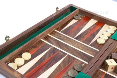 Opvouwbare Backgammon Set - Reis Backgammon Bord - Familie Spelavonden - Handgemaakt Houten Bord - 14 Inch - Houtkleur