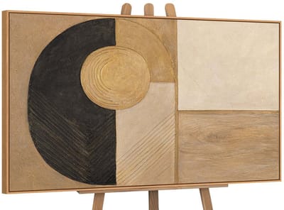 YS Schilderij - Handgeschilderd canvas schilderij - Wanddecoratie Abstract - Beige en goud - goud - Muurdecoratie woonkamer - Slaapkamer decoratie - Kamer accessoires - Abstract schilderij goud zwart - schilderijen woonkamer Wood 120x80