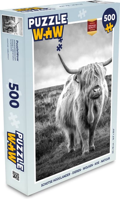 Puzzel Schotse hooglander - Dieren - Wolken - Koe - Natuur - Legpuzzel - Puzzel 500 stukjes