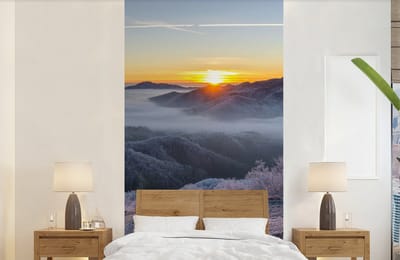 Behang - Fotobehang Winter - Bergen - Zon - Avond - Breedte 120 cm x hoogte 240 cm