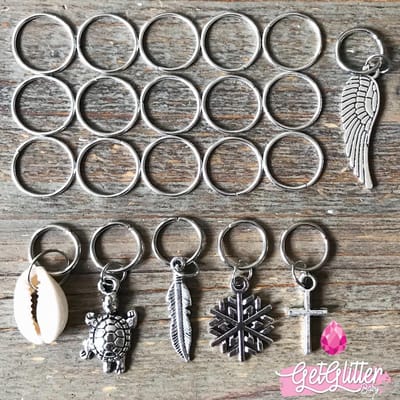 GetGlitterBaby® - Ringen / Haarringen / Haar Ringetjes / Haarringetjes met Bedel voor Vlecht Meisjes - Zilver