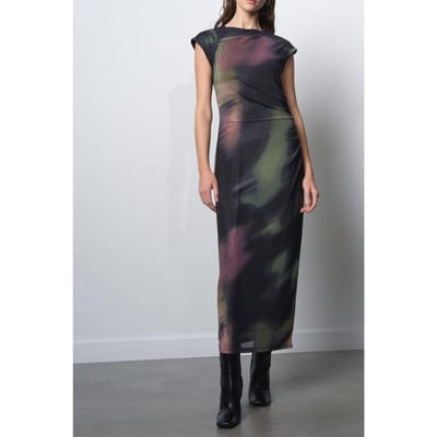 French Connection Lara Terissa Mesh Dress Lara Green Multi Maat: S | Maxi Jurken Outlet | Dames | Zwart