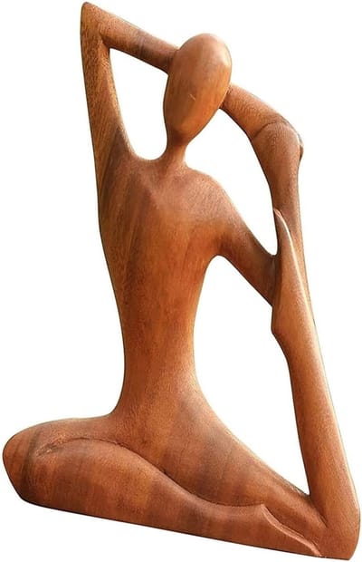 Yoga Beeldje - Meditatie Statuur - Decoratie Thuis - Milieuvriendelijk Hout - 24.7L x 17.3B - Bruin