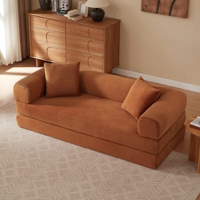 MODENUIT Slaapbank 1-Persoons - Opvouwbaar Tot Vloerbed - Voor Woonkamer en Slaapkamer - Schuim - Terracotta