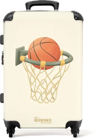 NoBoringSuitcases.com® - Kinderkoffer - Kindertrolley jongen en meisje - Basketbal in neutrale kleuren - Koffer kind groot - Rolkoffer lichtgewicht - Reiskoffer met 4 wielen - Grote trolley XL - 20 kg bagage