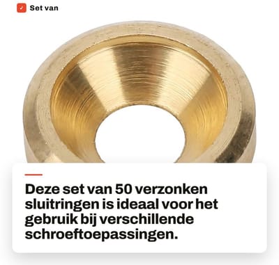Dailygoods- Verzonken Sluitring 50 Stuks - Koperen Afwerkringen - Verzonken Bekervulring - Pakking - M3/M4/M5/M6 - Schokbestendig - Schroefring