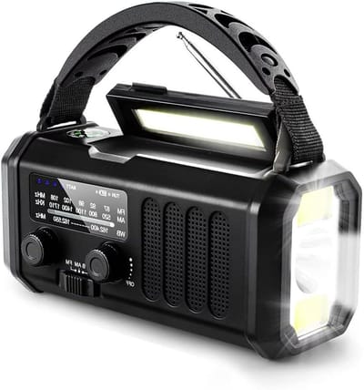 Noodweerradio - Handcrankradio Zaklampradio - Kamperen en Noodsituaties - 10000mAh Batterijcapaciteit - 18 x 12 x 10 cm - Zwart