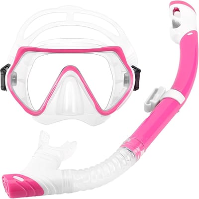 Thijox - Snorkelset met Duikbril en Snorkel, Siliconen Duikmasker met Droge Snorkel, Verstelbare Elastische Zwembril in Roze voor Kinderen en Volwasse