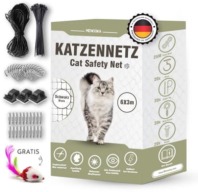 Kattennet voor balkon zonder buizen 6 x 3 m - Veilig kattenrooster voor ramen - Inclusief bevestigingsset en kabelbinders