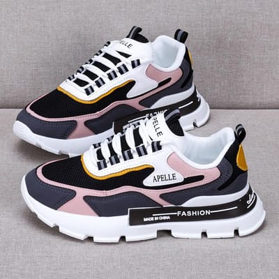 Chaussures Décontractées pour Femmes Amoureux Cuir Papa Plateforme Baskets Chunky Harajuku Semelle Épaisse Plate Tenis Compensées Blanches Basket Marche 39 noir