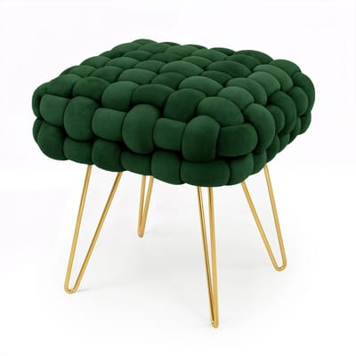 Gestoffeerde Fluwelen Poef DOTTY 38 cm / Vierkante Poef met Gouden Poten / Stijlvolle Kruk / Kaptafelkruk / Halstoel / Woonkamerstoel / Flesgroen