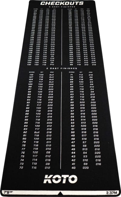 KOTO - Carpet Checkout Dartmat - Zwart -237 x 80 cm - Score Indicator - Antislip