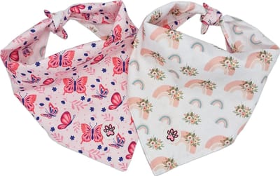 Bandana Hond - Kleurrijke Hondenbandana - Roze - Beige - Vlinders - Bloemen - Regenbogen - Rainbows and Butterflies - Paw My God! - Maat M