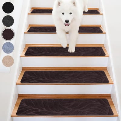 Anti-slip Trap Treadmats Set van 5, zelfklevende trap matten binnen, trap mat snijbaar & herbruikbaar voor beschermen huisdieren, senioren kinderen (donkerbruin, 76 x 20cm)