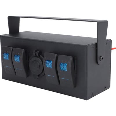Boîtier de Commutateur à Bascule 4 Postes CC 12‑24V Panneau à Bascule ON Off avec Prise Allume-Cigare Rétroéclairage pour Bateaux Yachts Camping-cars black