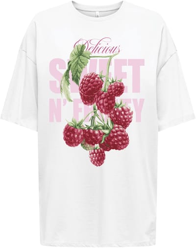 Only T-shirt Onlrosie S/s Oversize Tee Cs Jrs 15369746 Bright White/sweet N Fruity Dames Maat - L