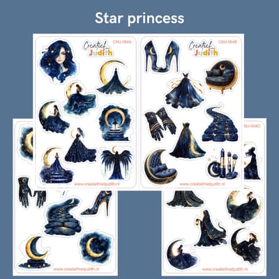 Bullet Journal Stickers - Planner Agenda Stickers - Star princess stickers - 4 stickervellen - maan - Scrapbook stickers - Deco stickers - blauw stickers - volwassenen en kinderen