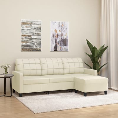 vidaXL - Driezitsbank - met - voetenbank - 180 - cm - kunstleer - crème