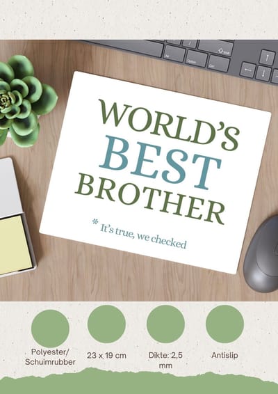 Akyol - world's best brother Muismat - Broer - een broer - verjaardagscadeau - cadeau voor broer - gift - kado - 23 bij 19 cm