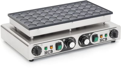 HCB® - Professionele Horeca Poffertjesbakplaat - 50 dops - 230V - RVS / INOX poffertjespan electrisch - Poffertjesmaker - 34x54.5x17.5 cm (DxBxH) - 7 kg - 8525