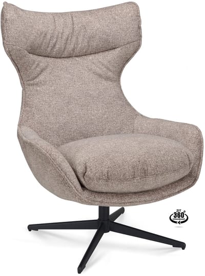 Icon Living - Fauteuil Otto - Stof Leo Mocca - Poot Zwart 360° Draaibaar