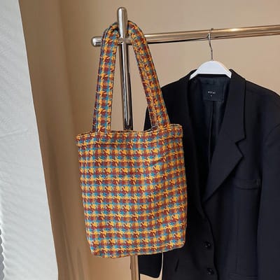 Retro Ins Casual Geruit Schoudertas Nieuwe Tas Dames Eenvoudig Mode Mode Herfst en Winter Emmer Tas brown