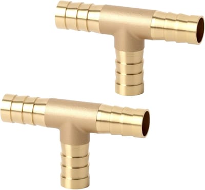 T-slangverbinder 10 mm - 2 stuks - messing - perslucht - slangtule - 3-weg verbindingsstuk - zware uitvoering - 3/8 inch voor water - lucht - olie - gas - buis - persluchtslang - T-slangtule